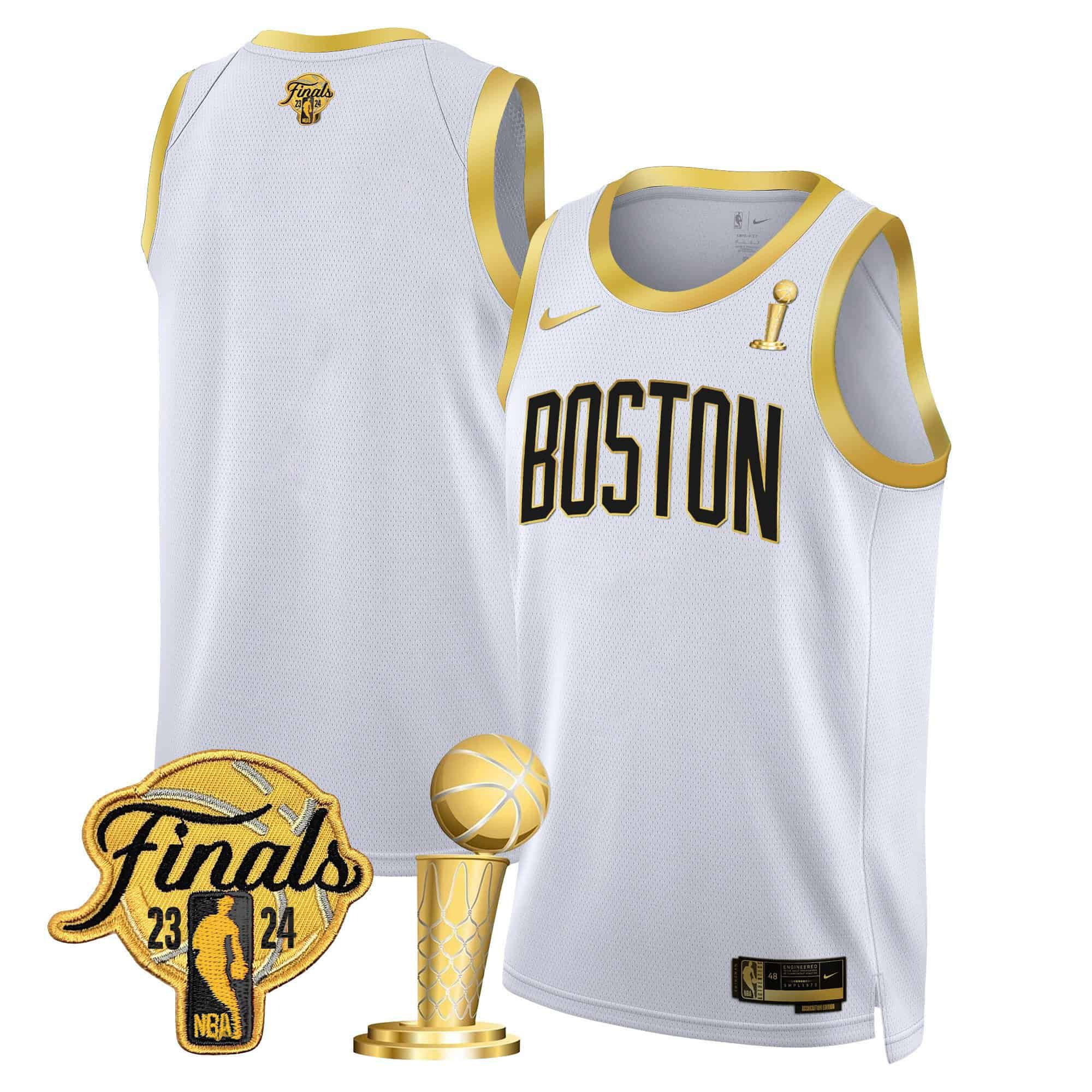 Men Boston Celtics Blank White 2024 Nike Final & Champions Patch Swingman NBA Jersey->->NBA Jersey